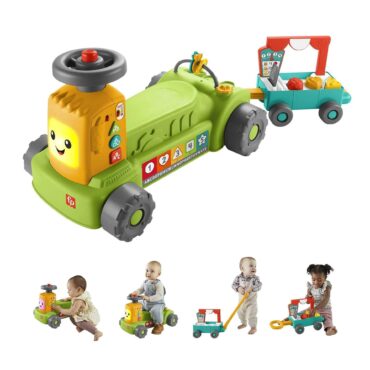 Fisher-Price Laugh & Learn 4-in-1 Farm to Market Обучаваща играчка за каране на трактор за бебета и малки деца