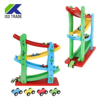 Iso Trade Детска дървена писта с 4 колички