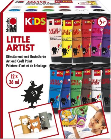 KiDS Little Artist Paint and Craft Paint Set, 12 x 75 ml, веган, изсъхва бързо, нетоксичен, за деца от 3 години