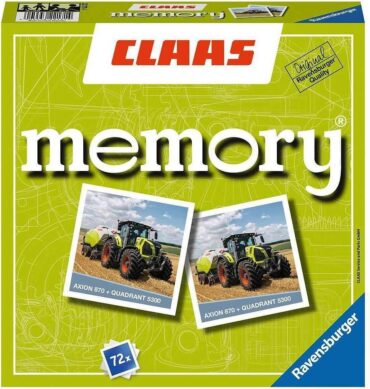 Ravensburger Claas memory, класическата игра за всички фенове на селскостопански машини, игра за памет за 2-8 играчи, на възраст над 4 години